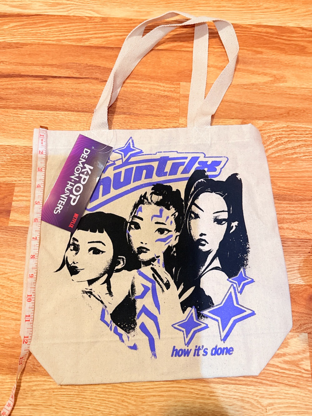 Kpop demon hunters Canvas Tote Bag – Cream with Purple & Black Print